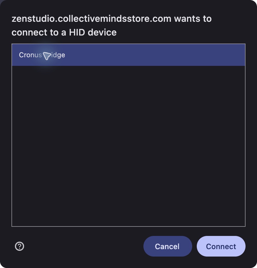 نافذة Chrome الفعلية لاختيار Cronus Bridge ثم الضغط على Connect